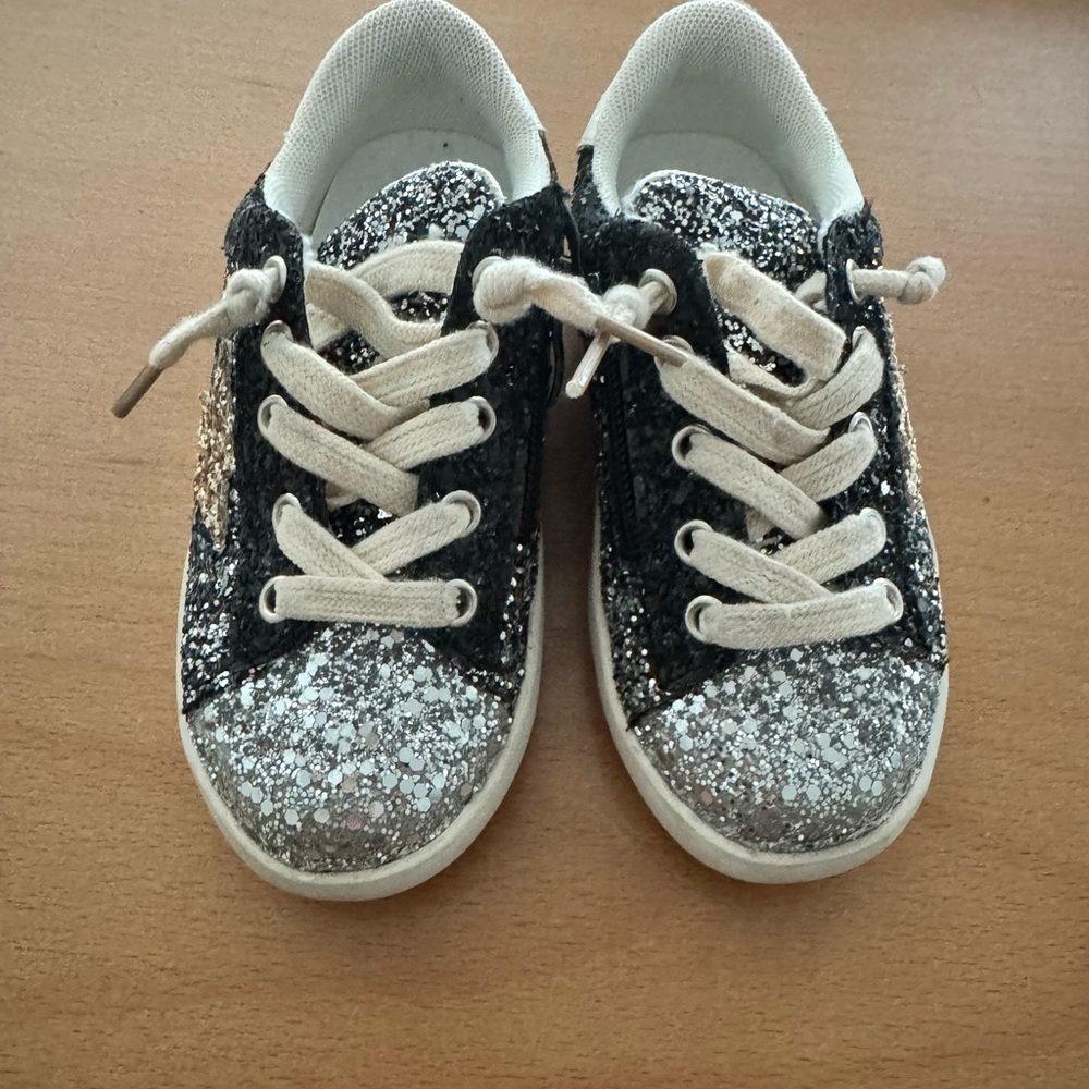 Black and Silver Glitter Sneakers with White Sole